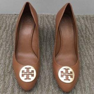 Tory Burch Sophie Gold Logo Wedges